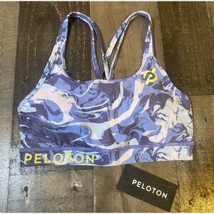 NWT PELOTON X WITH WOMENS SPORT BRA SIZE XS ORION MARBLE STRAPPY BLUE MESH